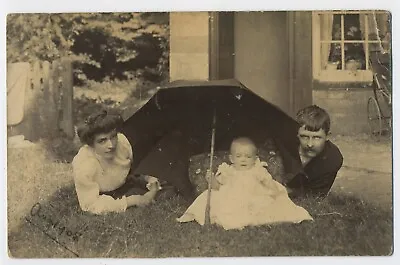 Young Edwardian Family Under An Umbrella! Real Photo Social History Postcard E9 • £3.95