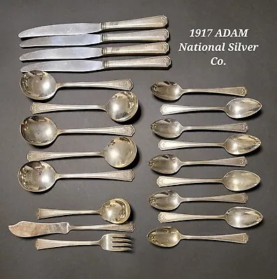 Antique 1917 National Silver Co ADAM Assorted Silverplate 21 Piece EPNS Flatware • $35.95