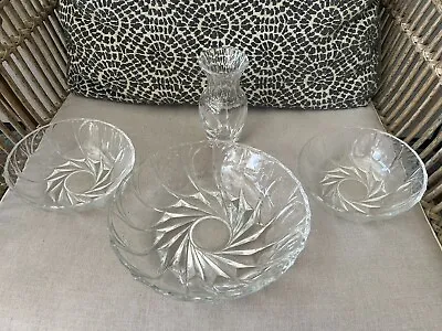 Vintage Crystal Salad Bowl Set With Mini Vase Swirl  Design • $37