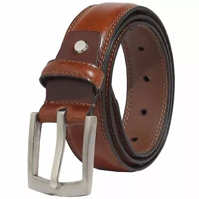 Mens Genuine Leather Belt Dress/Casual Double Edge-Stitch 1.25  Brown Style 5644 • $22.99