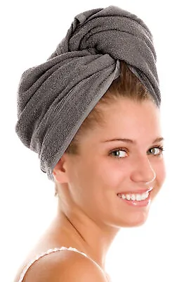 £7.99 • Buy Slate Grey Hair Turban Towel 100% Cotton Absorbent Soft Wrap With Loop & Button