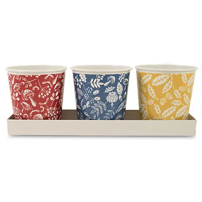 Set Of 3 Tin Woodlands Nature Metal Plant Pots Herb Pots With Tray Window Pots • £12.95