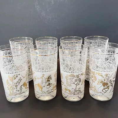 Hazel Atlas Wedgewood Gold Frosted Arabian Knights Cocktail Glasses Set Of 8 • $52.99