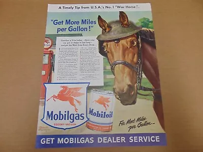 1942 NO. 1 WAR HORSE Says Use MOBILGAS For More Mileage Vintage Art Print Ad • $6