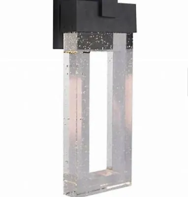 Outdoor Modern LED Sconce Patio Entry Light Cantrell Crystal 17.5” Lucite Black • $175