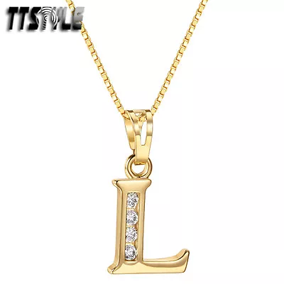 TTstyle 18K Gold GP Letter L Pendant Necklace With 45/60cm Box Chain NEW • $11.74