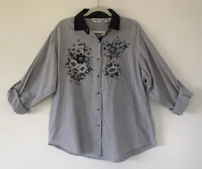 Victoria Jones Plus Size 18W Embroidered Roll Tab Sleeve Women’s Shirt Blouse • $18.50