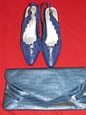 New Women's Annie Navy Blue Beaded Shoes Size 7M With Matching Clutch • $21.99