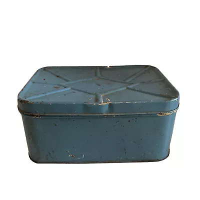 $29.99 • Buy Vintage Primitive Metal Tin Cake Box Bin Tinware Painted Blue Vented Rear