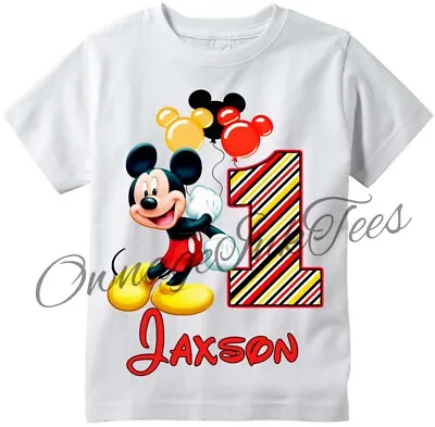 Mickey Mouse Balloons Birthday PERSONALIZE Add Name And Number Custom T-shirt  • $9.99