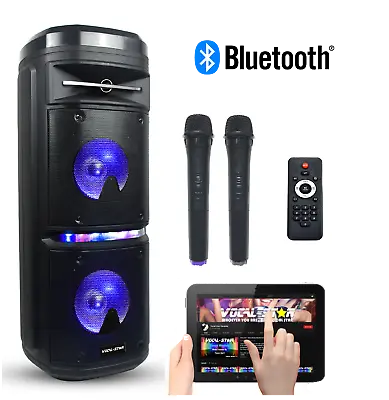 Vocal-Star VS-P180 Portable Karaoke Machine Speaker 200w Bluetooth 2 VHF Mics • £144.99