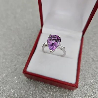 Stunning Moroccan Amethyst & Zircon Ring In Platinum Over Sterling Silver • $41.05