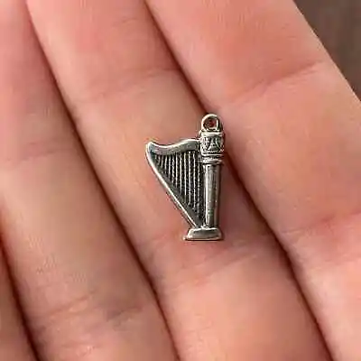 Vintage 925 Sterling Silver Harp Music 3D Pendant Bracelet Charm • $14.99