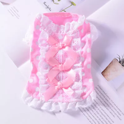 Teacup Yorkie Puppy Skirt Bow Tie Pink Dog Dress Clothes Cotton For Maltese Cat • $3.79