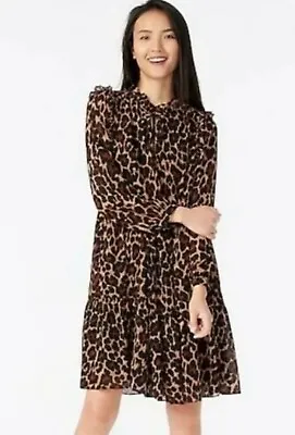J Crew Leopard Print Tie Neck Crinkled Dress Medium NWT • $36.99
