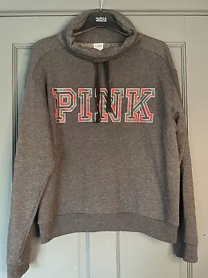 Pink By Victorias Secret Dark Grey Roll Neck Jumper Red Tartan Logo Size M • £7.99