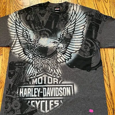 VTG Harley Davidson Motorcycle Shirt Adult XL Screaming Eagle W/ Tongue AOP 90s • $375