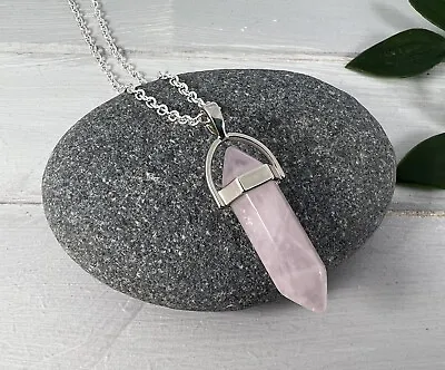 £4.99 • Buy Silver Rose Quartz Bullet Gemstone Crystal Necklace In Gift Bag Christmas