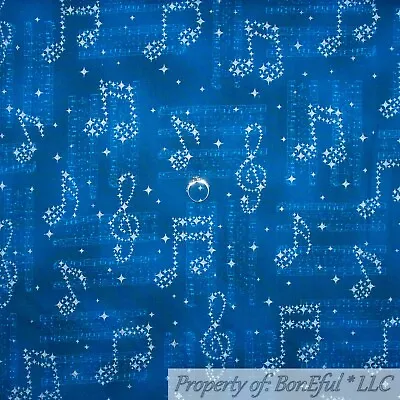 BonEful Fabric FQ Cotton Quilt Blue Gold Metallic Music Note School Star America • $5.07