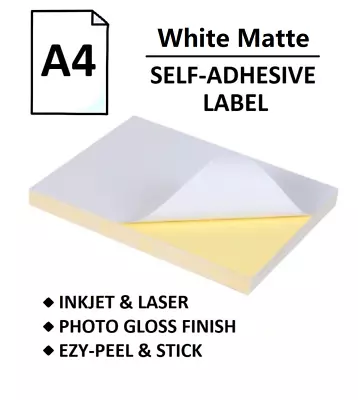 50 Sheets A4 White Matt Self Adhesive Sticker Label Paper - Inkjet & Laser Print • $19.99