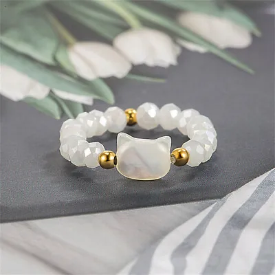 Moonstone Obsidian Rings Beads Minimalist Fidget Ring Cute Black White Cat Ring • £2.53