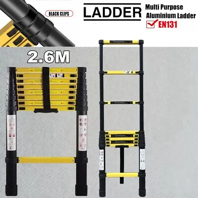 £48.99 • Buy 2.6M Telescopic Loft Ladder Muti-Purpose Aluminium Extendable Steps Black UK