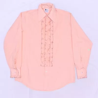 C3942 VTG 70's Delton NY Button Permanent Press Tuxedo Prom Ruffle Shirt Size M • $19.99