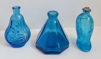 Vintage Blue Mini Wheaton Bottles Set Of Three • $6
