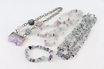 Rainbow Fluorite Jewellery Druzy Chips Necklaces Bracelet X 4 • £8.50