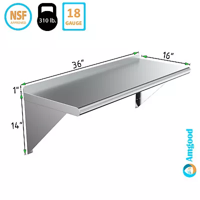16  X 36  Metal Shelf | NSF Stainless Steel Wall Mount Floating Shelving () • $79.95