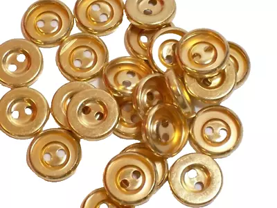 Goldtone 2-Hole Round Buttons 9/16  Metal New Old Stock X 25 Pcs 1048 • $3.99