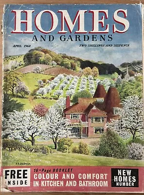 S R Badmin HOMES AND GARDENS Magazine 1962 APRIL  Art INTERIOR DESIGN • £12