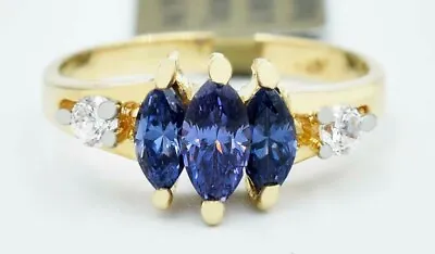 AAA RED FLASHED TANZANITE 1.08 Cts  & WHITE SAPPHIRE RING 14k GOLD *New With Tag • $244.13