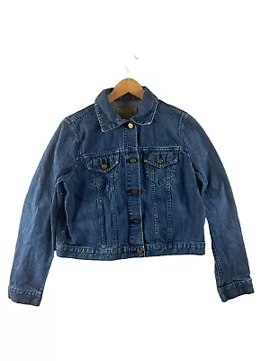Michael Kors Women's Size L Trucker Jean Jacket Denim Medium Blue Fading Pockets • $24.99