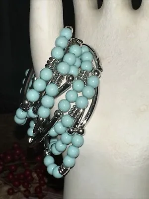 J CREW Turquoise 3 Multi Strand Charm Seed Bead Stretch Bracelet NWOT New 💗228 • $39