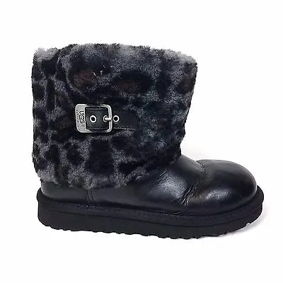 UGG Australia Maylin Smooth Leather Fur Boots Animal Print Mid Calf Size 3 • £32.16