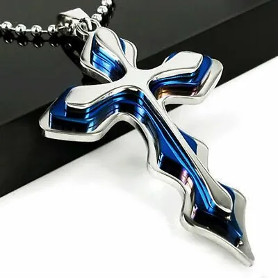 Cross Pendant Necklace Silver Stainless Steel Unisex's Chain Crucifix Men Women • $4.29