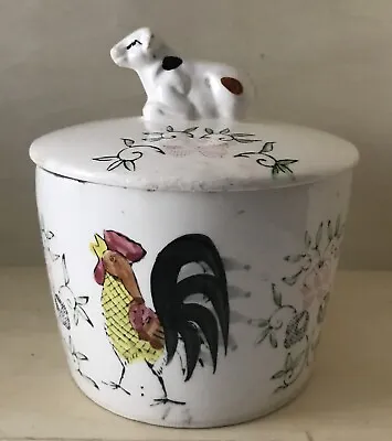 Vintage Ucagco Early Provincial Kitchen Cheese/Butter Crock Rooster Roses Cow • $20