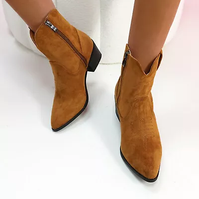 Ladies Cowboy Boots Ladies Side Zip Pointed Toe Ankle Boots Autumn Women Shoes • £26.99