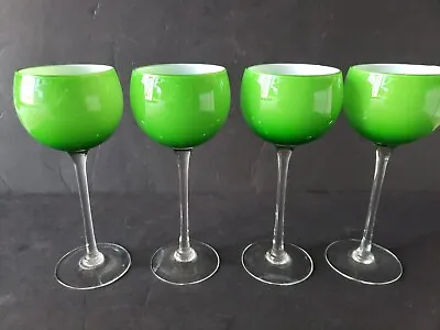 Set (4) Wine Goblets 7-1/2  Glasses Cased Green White Clear Carlo Moretti Murano • $129.95