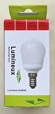 9 Watt Lumineux Energy Saver Golf Ball Bulb SES E14 Cool White 4200K 405 Lumens • £3.21