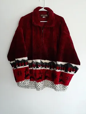 Vintage Cobblestone Canyon Jacket Women's XL 1X 2X Fleece Reindeer Red Black  • £25.65