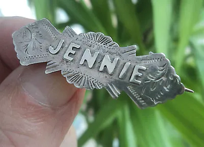  UNUSUAL Vintage Sterling Silver Name Brooch 1910 Chester   -  JENNIE  Jennifer • £78.99