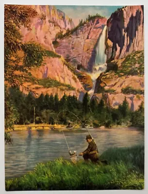 Vintage 7.5x10 Fly Fishing Landscape Print Western US River Canyons Fishing • $12.99