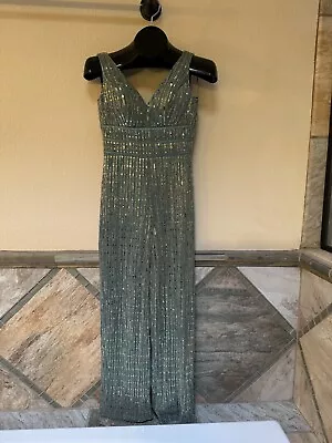 City Triangles Sequin Jumpsuit Size 1 Gorgeous Green Gold Sequin Hem Altered • $49.99