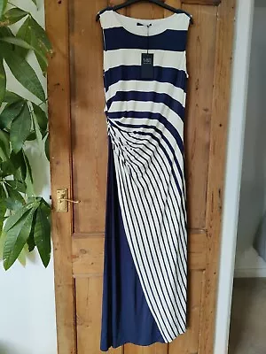 Bnwt M&S Collection Stunning Flattering Navy And Cream Striped Dress Ruched Side • £24.99