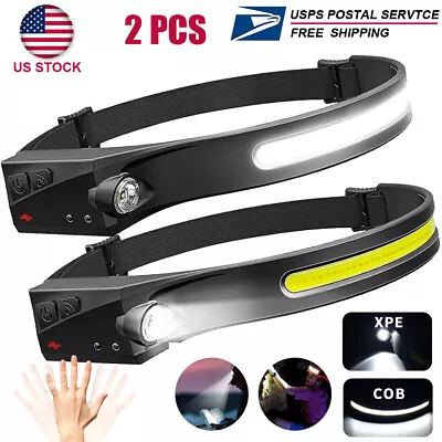 2PCS COB LED Headlamp Headlight Torch Work Light Bar Head Band Lamp USB Charging • $11.29