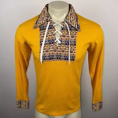 Vtg 60s 70s Mens Hippie Shirt Tunic Henley Disco Woodstock Hippy Nik Mod Medium • $69.99