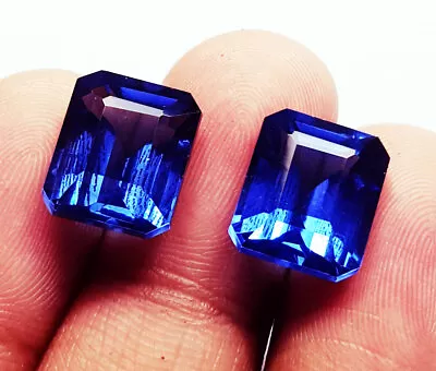 Loose Gemstone Natural Blue Sapphire Emerald Cut 8 To 10 Ct Certified Pair P04 • £14.63