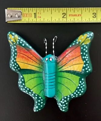 Vintage Talavera Mexican Hand Painted Ceramic Pottery Butterfly 3  Green Orange  • $13.50